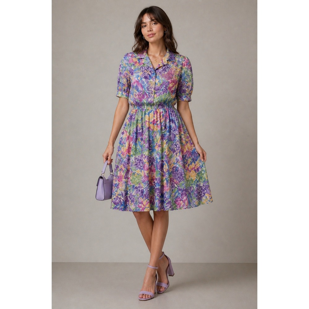 California Looks Floral Midi Dress 90s Cottagecore Boho Multi Polyester XL 16P